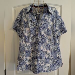 Laura Scott Blue and White Paisley Women's Blouse